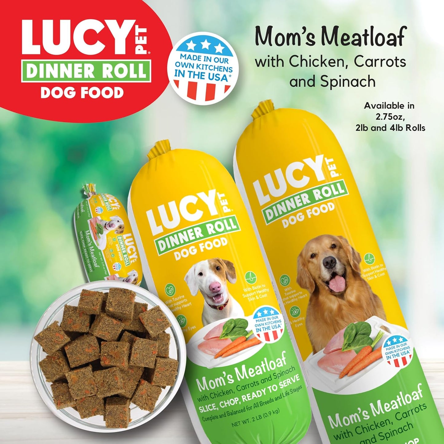Lucy Pet Dinner Rolls-Mom's Meatloaf Chicken with Carrots and Spinach 4lb