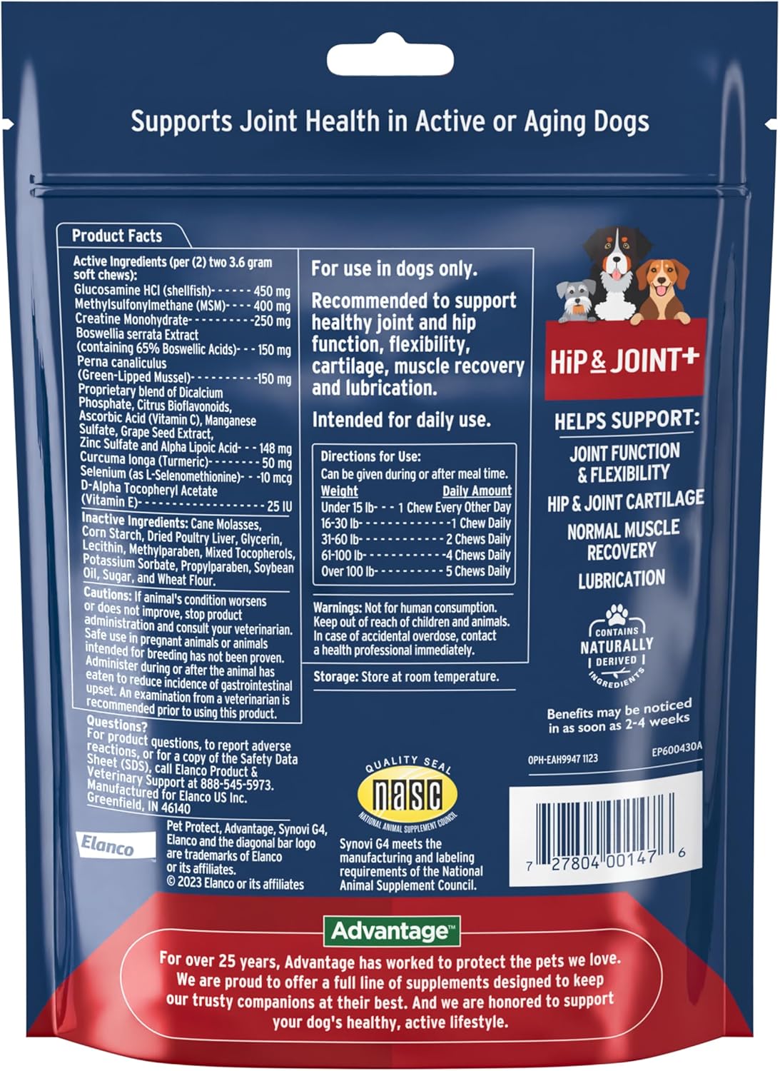 Bundle of K9 Advantix II Small Dog| Dogs 4-10 lbs. | 6-Mo Supply + Pet Protect Hip & Joint Supplement for Dogs | 60 Chews