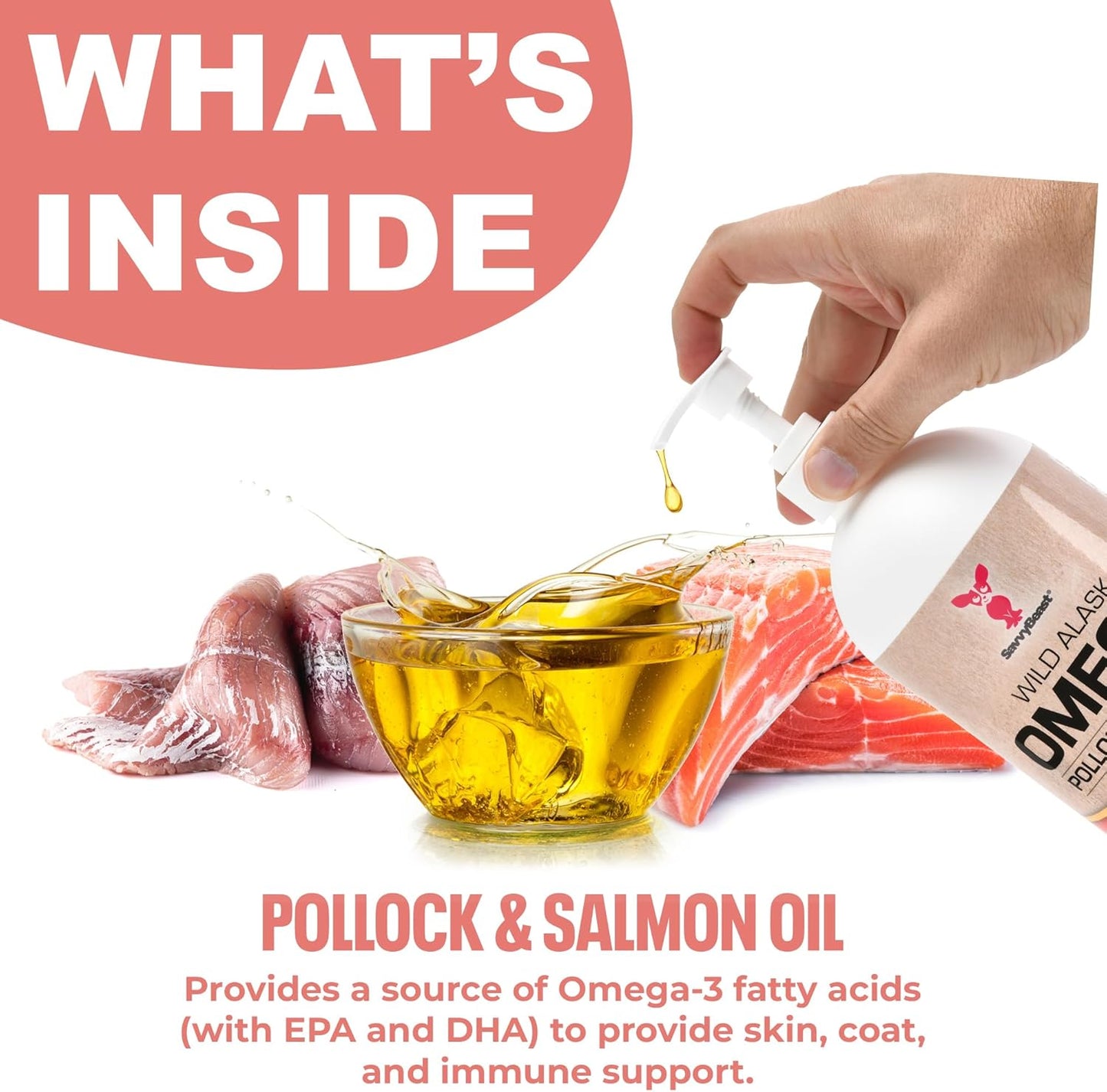 SavvyBeast Pollock and Salmon Oil for Dogs & Cats – Omega-3 Fish Oil Supplement for Pets – Supports Skin & Coat, Joints, Itch Relief, Immune Boost & Heart Health – Wild-Caught & All-Natural – 32 oz