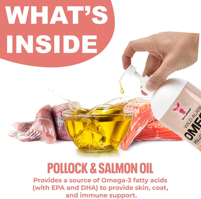 SavvyBeast Pollock and Salmon Oil for Dogs & Cats – Omega-3 Fish Oil Supplement for Pets – Supports Skin & Coat, Joints, Itch Relief, Immune Boost & Heart Health – Wild-Caught & All-Natural – 32 oz