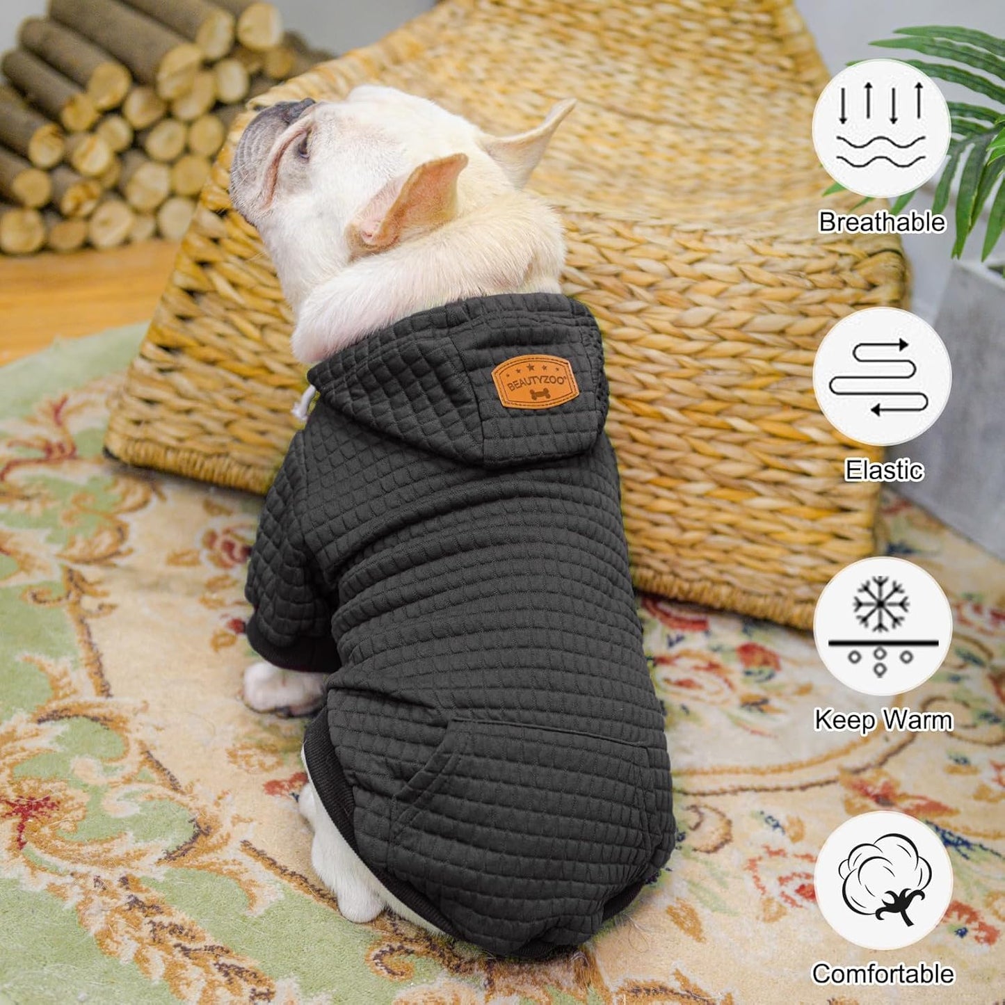 BEAUTYZOO Dog Hoodie for Small Medium Large Dogs, Winter Fall Warm Dog Clothes for Puppy S M Sized Dogs Girl Boy, Dog Sweater Shirt Hoodies with Pocket Bulldog Pitbull Cat Clothing Coat