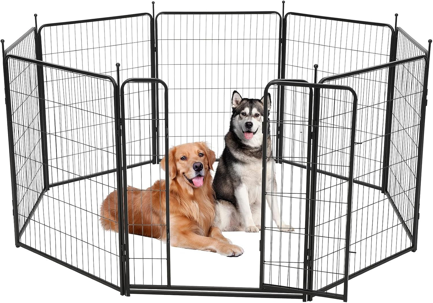 Heavy-Duty Iron Dog Playpen,8 Panels 40”H X 32" W, Durable, Rust-Resistant Dog Playpen for Indoor & Outdoor Use,Low Threshold, Double Gravity Lock,Pet Playpen with Doors Portable for Rv Camping Yard