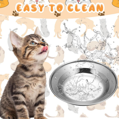 LemonRoad 8 Pcs Stainless Steel Cat Food Bowl Dishes 6.3 Inches Shallow and Wide Friendly Water Dishes Bowls for Indoor Cats Kitten and Small Pets Reducing Fatigue