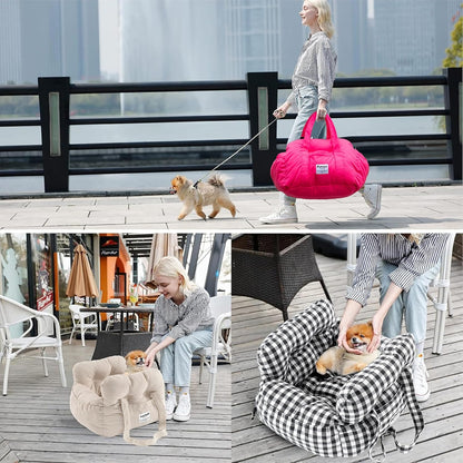 Dog Car Seat for Small Dogs, Portable Puppy Car Seat of Easy Installation, Fashionable Pet Carrier Bag with Large Pockets, Machine Washable Dog Booster Seat (Checkered Black)
