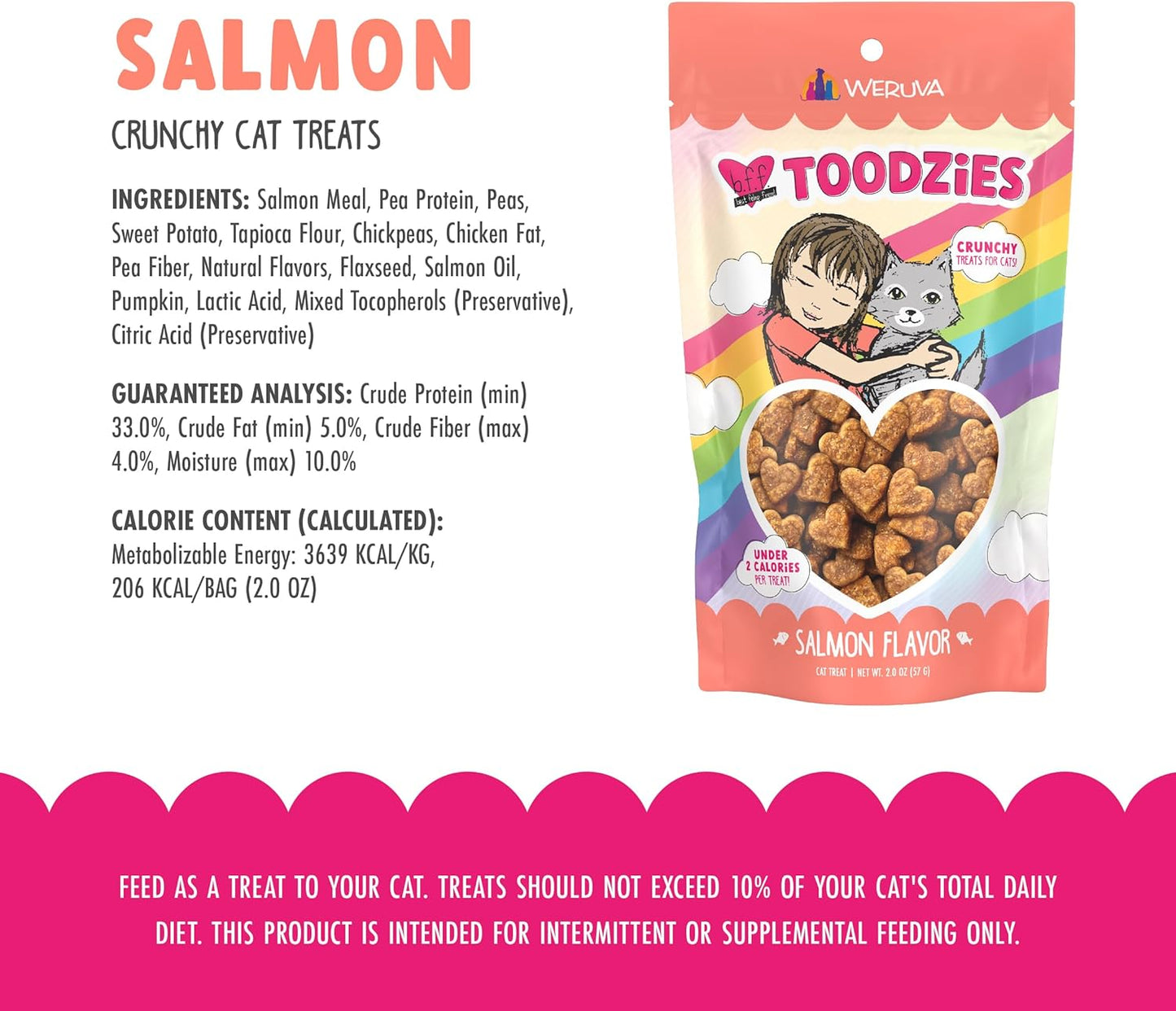 Weruva BFF Toodzies, Salmon Crunchy Cat Treats, 2oz Bag (Pack of 2)