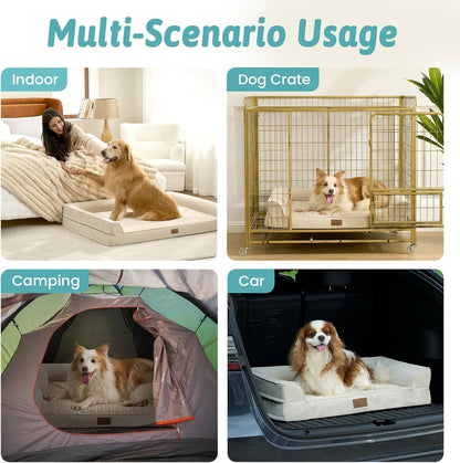 Orthopedic Dog Bed for Small Medium Size Dogs, Bolster Pet Couch with Waterproof Lining, Egg Crate Foam Sofa for Pets Up to 30 lbs, U-Shaped, 30x20x6.5 inch, Beige