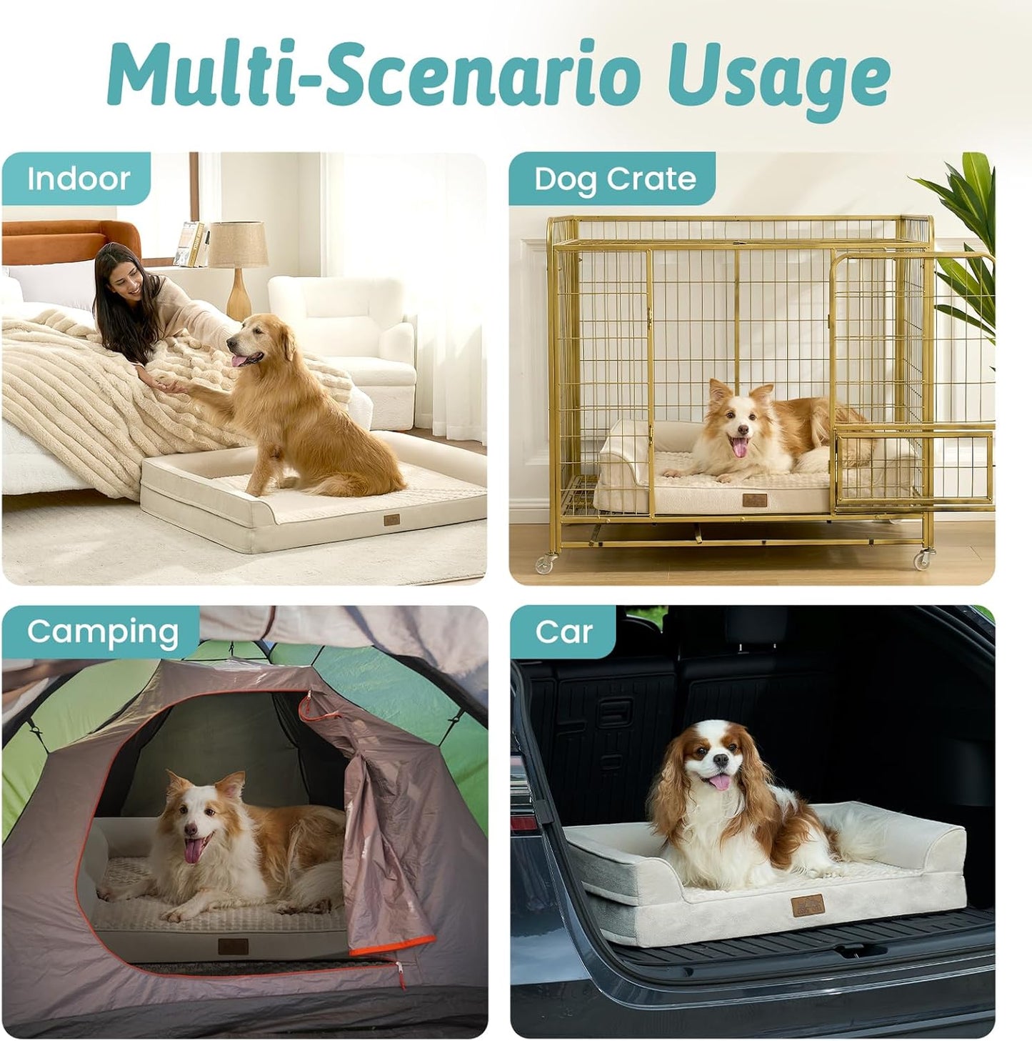 Orthopedic Dog Bed for Small Medium Size Dogs, Bolster Pet Couch with Waterproof Lining, Egg Crate Foam Sofa for Pets Up to 30 lbs, U-Shaped, 30x20x6.5 inch, Beige