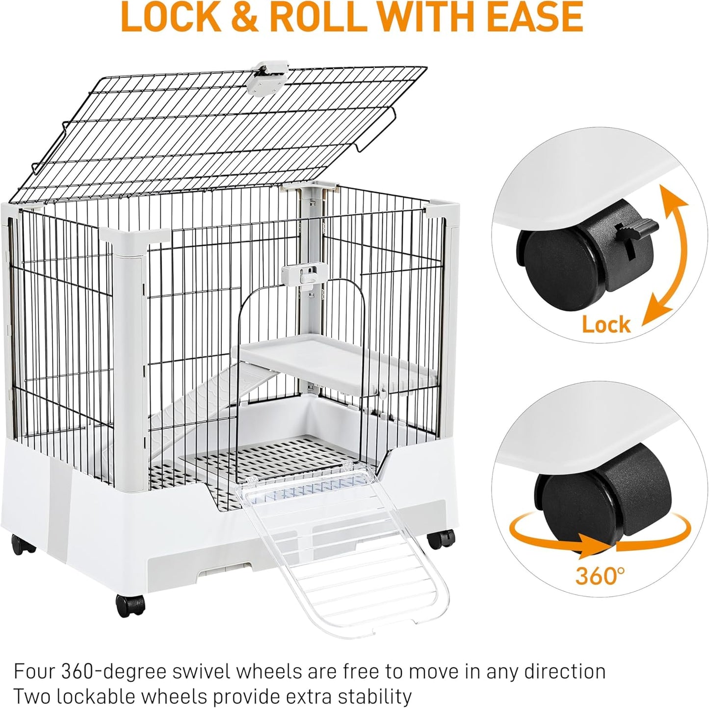 Yaheetech 30'' Small Animal Cage 2-Level Open Top Rabbit Cage on Wheels with Pull-Out Tray for Guinea Pig, Ferret, Chinchilla, Kitten, Bunny Small Animal Hutch, 30'' W × 20'' D × 27'' H