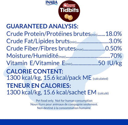 INABA Churu Tidbits for Cats, Soft & Chewy Churu Filled, Baked Chicken Cat Treats with Taurine & Green Tea Extract, 0.42oz per Pack, 8 Packs Total, Chicken Recipe