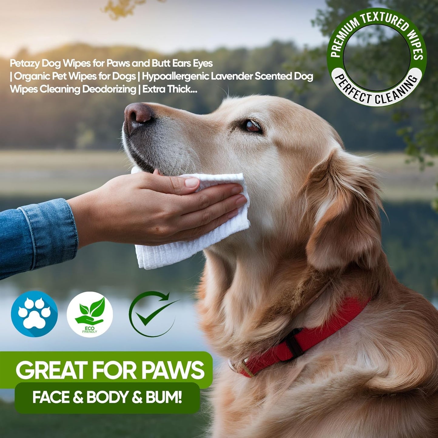 400 Dog Wipes for Paws and Butt Ears Eyes | XL 8X8 Organic Pet Wipes for Dogs | Lavender Scent Dog Wipes Cleaning Deodorizing | Extra Thick Paw Wipes for Dogs Cats Pets | +4 Bonus Glove Wipes