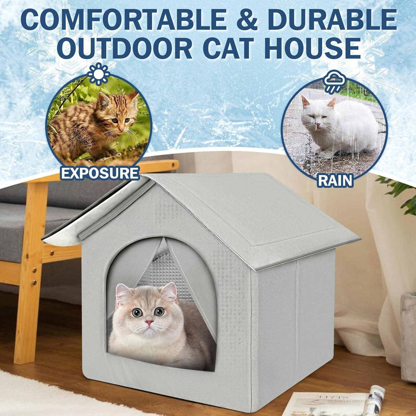 Sturdy Cooling Outdoor Cat House, Weatherproof & Insulated Cat House for Outdoor/Indoor Cats, Waterproof Feral Cat House for Summer, Outside Feral Cat Shelter for Stray Barn, Easy Assembly
