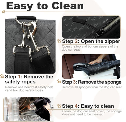 Car Dog Booster Seat,Interior Height 7 Inches Elevated for Small Dog up to 35 lbs,Pet Car Travel Safety Seat with 2 Safety Leashes,Storage Pockets,Non-Slip Bottom(Lookout-Black Outside Grey Inside)