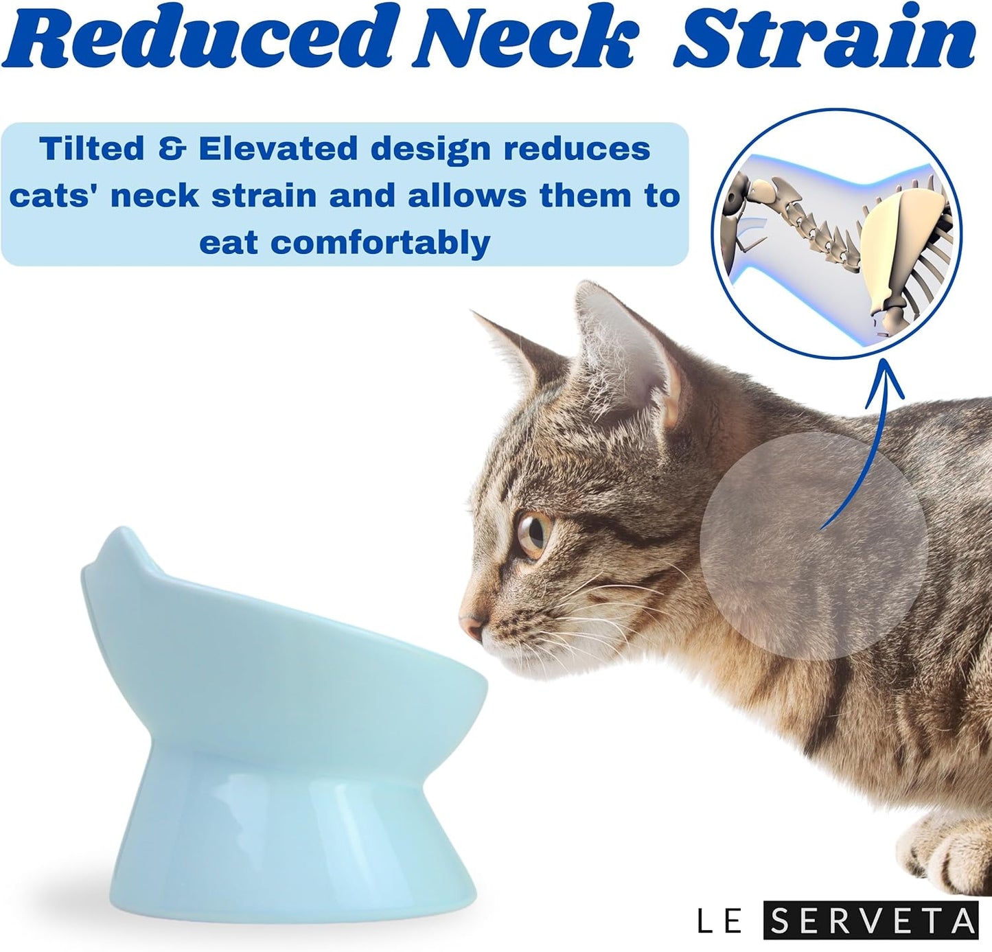 Macarons Series Ceramic Slow Feeder Cat Bowl, Raised Puzzle Feeder, Anti Vomiting Cat Slow Feeding, Elevated Food Bowl, Whisker Friendly Pet Bowl with Cute Ear Design (Blue)