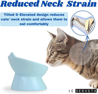 Macarons Series Ceramic Slow Feeder Cat Bowl, Raised Puzzle Feeder, Anti Vomiting Cat Slow Feeding, Elevated Food Bowl, Whisker Friendly Pet Bowl with Cute Ear Design (Blue)