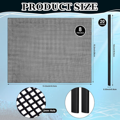 8Pcs Plastic Mesh Canvas Sheets Embroidery Aquarium Fish Tank Divider Plastic Grid Isolation Board Partition Net Pane Separator Filter Bottom Tray,20 Pcs Binding Bars Sliding Bars ,Crochet Projects