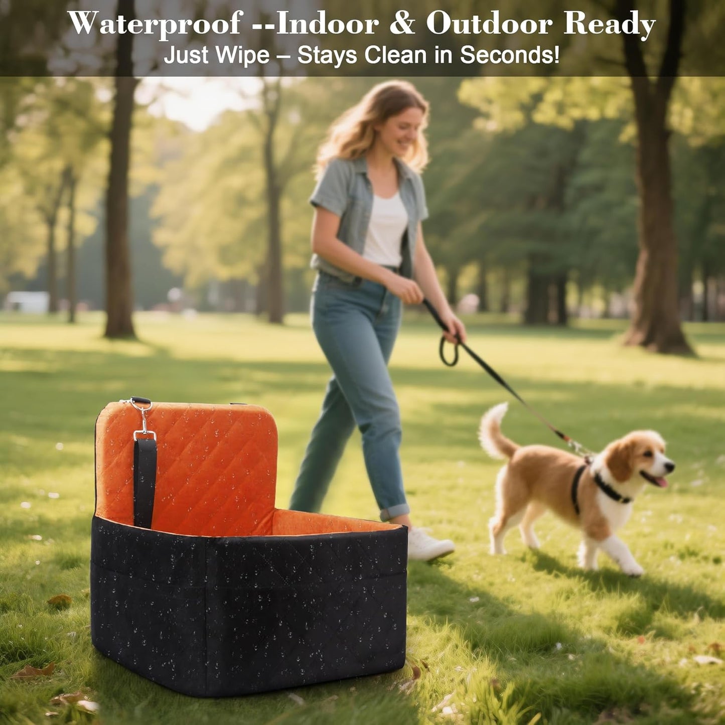 Dog Car Seat for Small/Medium Dogs,Pet Dog Booster Car Seat Puppy 15-35 lbs with Soft 4+2in Detachable Pads Detachable Elevated Cushion and Washable Cover Brown