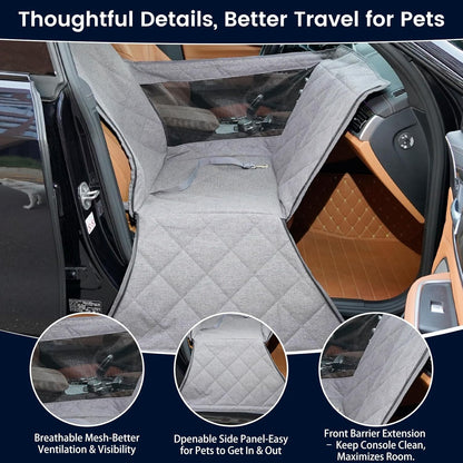 Front Seat Dog Car Seat for Small/Medium Dogs with Door Protection – Full Coverage Pet Booster Seat with Mesh Window, Zippered Side Flaps, Safety Buckle, Grey Linen Fabric