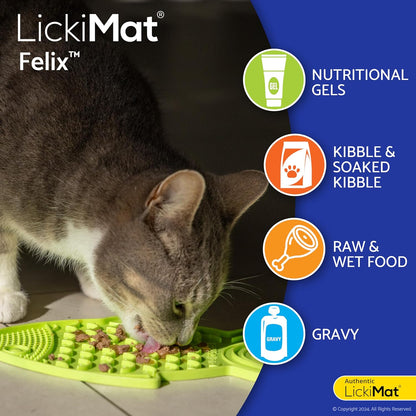 LickiMat Felix, Fish-Shaped Cat Slow Feeders Lick Mat, Boredom Anxiety Reducer; Perfect for Food, Treats, Yogurt, or Peanut Butter. Fun Alternative to a Slow Feed Cat Bowl or Dish, Green