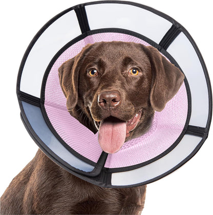 Soft Dog Cone, Stop Licking Deep Pet Recovery Collar After Surgery for Large Medium Dogs, Clear Plastic Breathable Elizabethan Head Neck Circle, Adjustable Comfortable Cones 25cm /10" Long (L Pink)