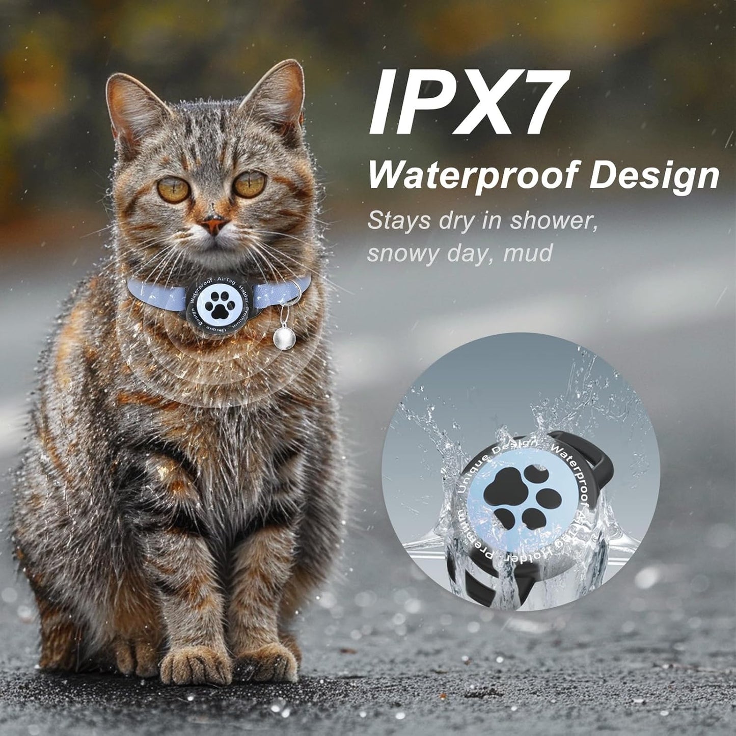 Airtag Cat Collar, Stretchy Kitten Collar with Apple Air Tag Holder, Lightweight and Comfortable, Ultra Elastic GPS Cat Collars for Cats Kittens and Puppies, 8-12.5 Inch, Blue