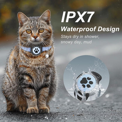 Airtag Cat Collar, Stretchy Kitten Collar with Apple Air Tag Holder, Lightweight and Comfortable, Ultra Elastic GPS Cat Collars for Cats Kittens and Puppies, 8-12.5 Inch, Blue