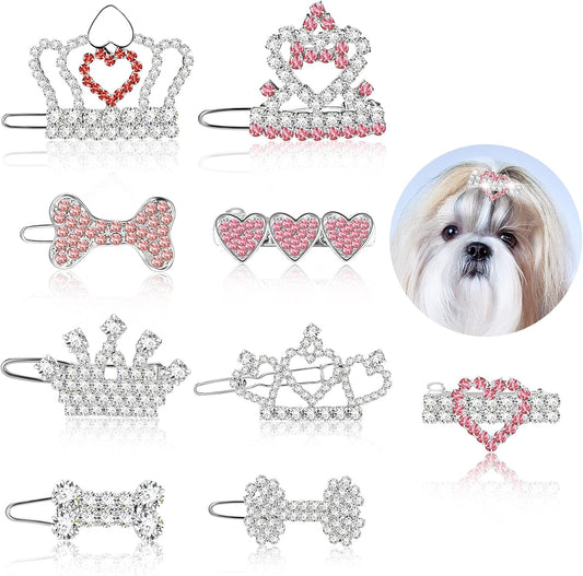 9 Pieces Dog Tiara Crown Hair Clips Pet Crystal Rhinestone Barrette Clips for Dog Puppy Ear Clear Doggie Crown Pet Grooming Hair Accessories for Pet Girl, 9 Styles(Vivid Style)