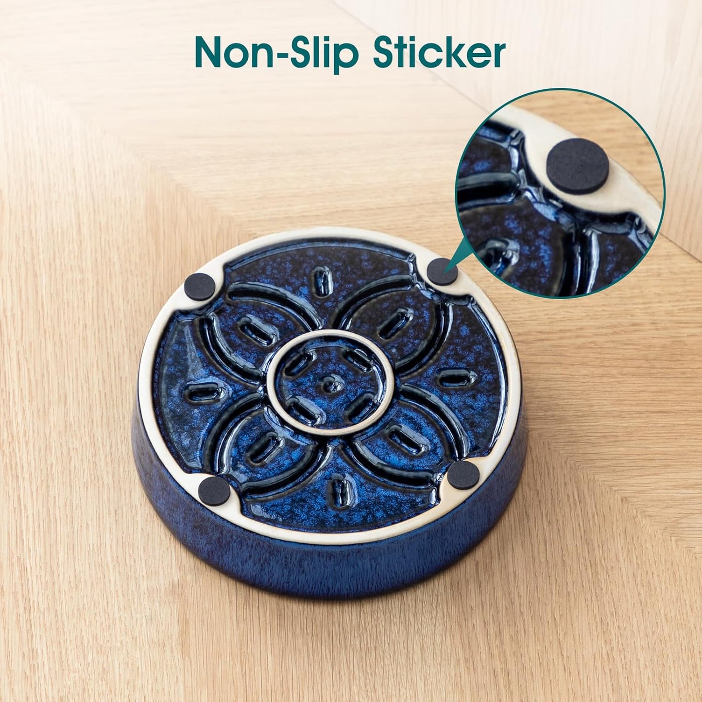 vancasso Ceramic Slow Feeder Dog Bowls, Puzzle Dog Food Bowls with Floral Maze, Anti -Slip Pet Food Dish for Small Breed, 0.6 Cups, Blue