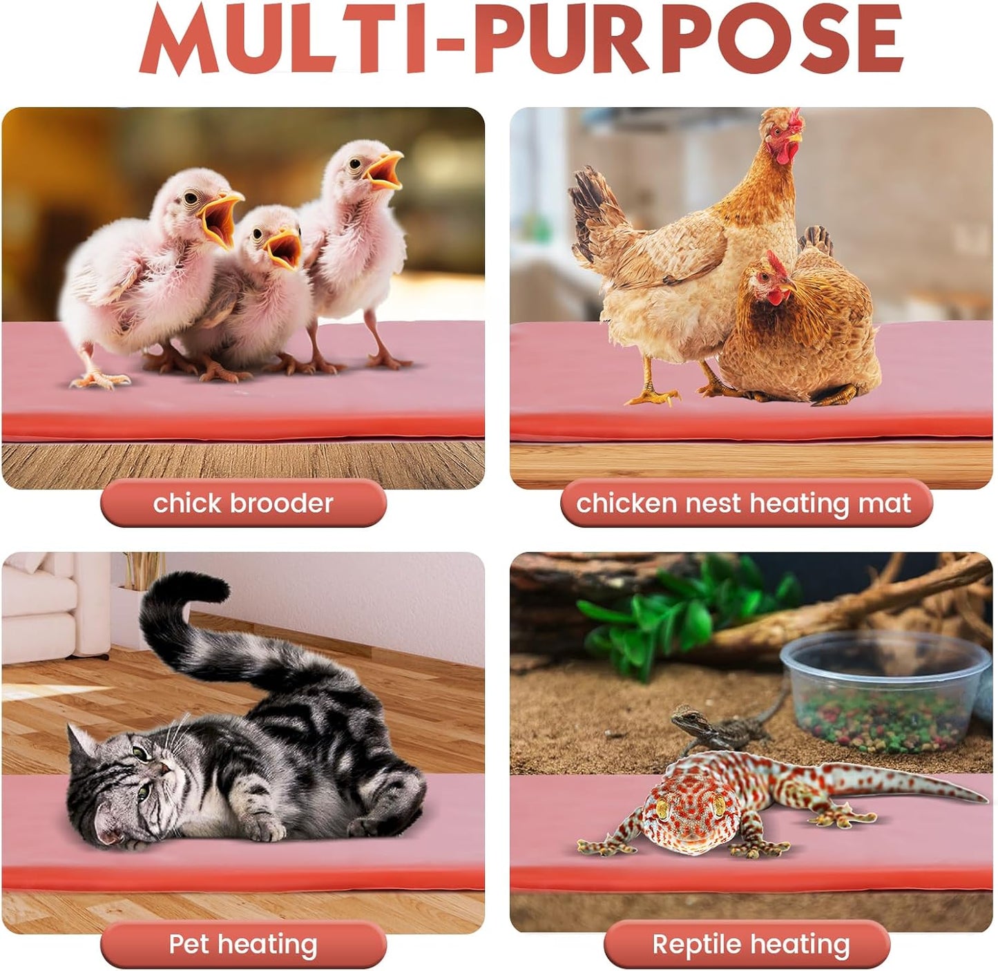 Small Animal Heating Pad, Heating Pad for Chicken, Rabbits, Guinea Pigs, Dog, Cat, Reptile, Poultry Heated Mat Chick Brooder Waterproof Adjustable Temperature & Timer (12.5 x 15.7in)