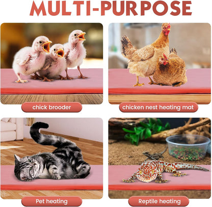 Small Animal Heating Pad, Heating Pad for Chicken, Rabbits, Guinea Pigs, Dog, Cat, Reptile, Poultry Heated Mat Chick Brooder Waterproof Adjustable Temperature & Timer (12.5 x 15.7in)