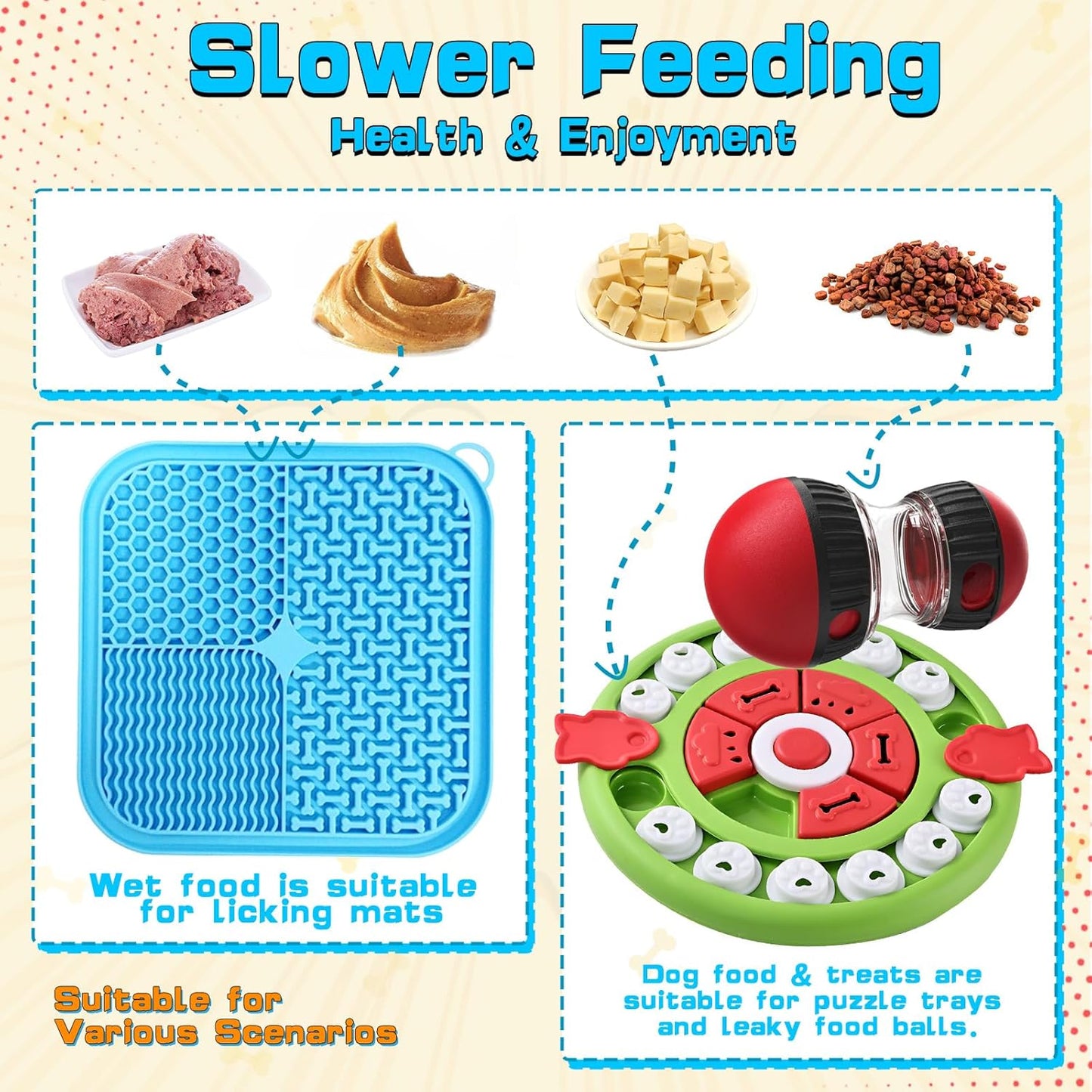 Dog Puzzle Feeder for Small/Middle Breeds - Adjustable Treat Dispenser Funny Slow Feeder Puppy Enrichment Training Toy Pet Interactive Toys Lick Mat Dogs to Keep Dog/Cat Busy