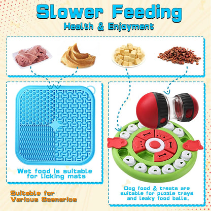 Dog Puzzle Feeder for Small/Middle Breeds - Adjustable Treat Dispenser Funny Slow Feeder Puppy Enrichment Training Toy Pet Interactive Toys Lick Mat Dogs to Keep Dog/Cat Busy