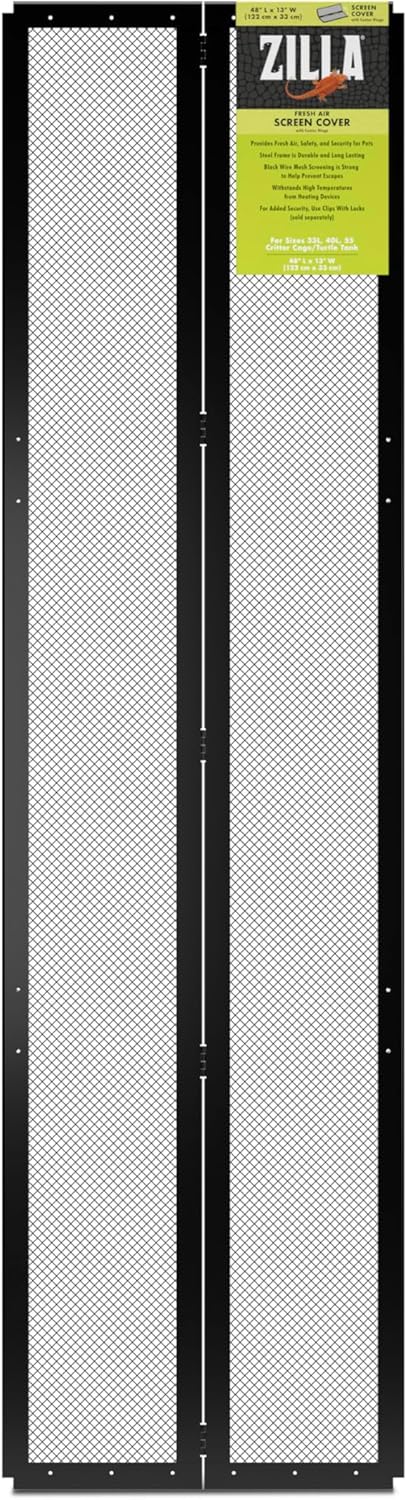 Zilla Fresh Air Screen Cover with Center Hinge, Secure and Durable Metal Mesh Cover for Reptile Terrariums, 48 x 13 inches