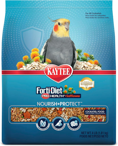 Kaytee Forti-Diet Pro Health+Safflower Nourish+Protect Cockatiel Food, Supports Breeding and Molting, Nutrition Backed by Science, Digestive and Brain Health, 4 pounds