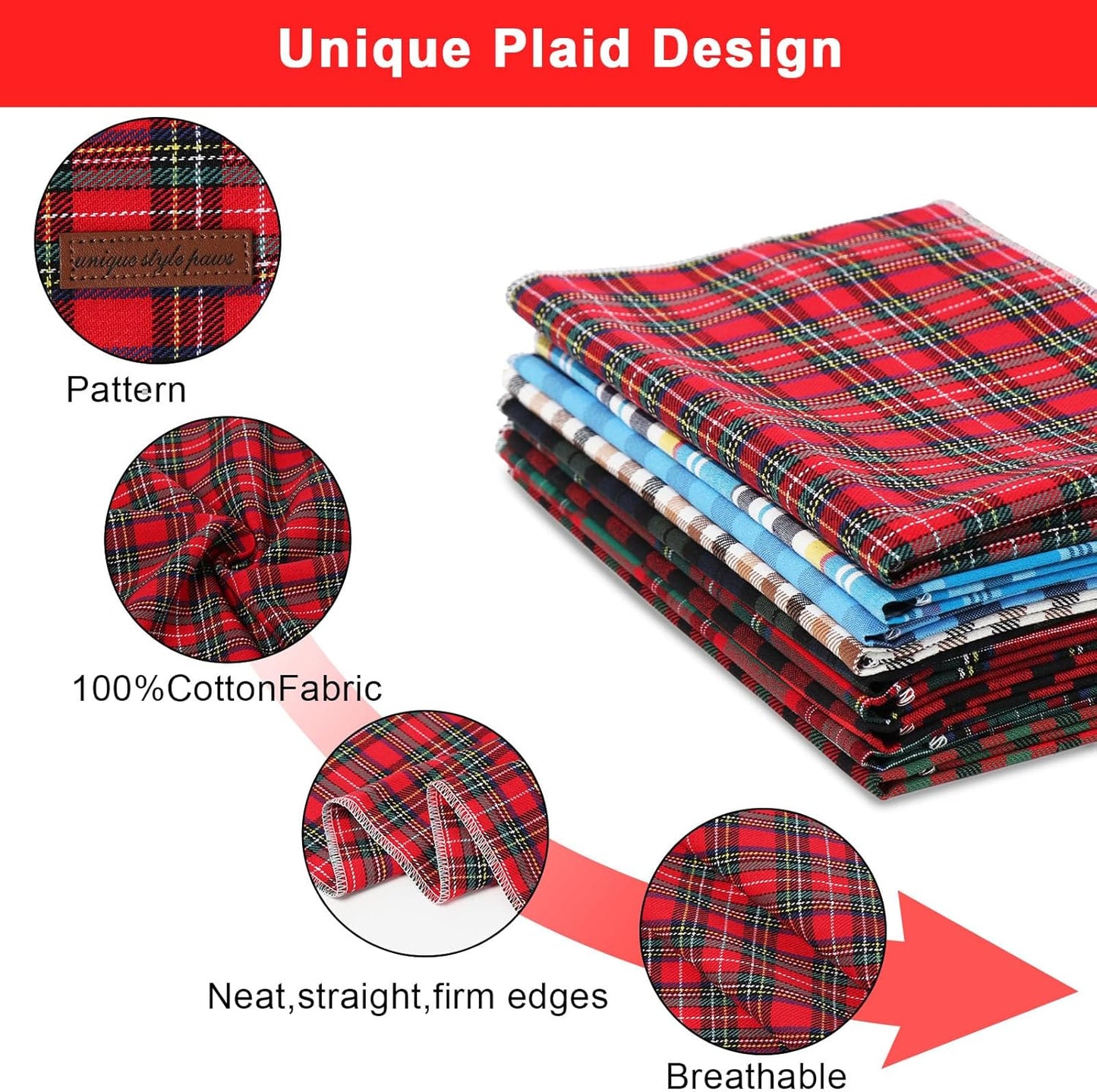 Unique Style Paws Dog Christmas Bandanas 1PC Washable Cotton Triangle Green Plaid Dog Scarfs for Small Medium Large Dogs and Cats