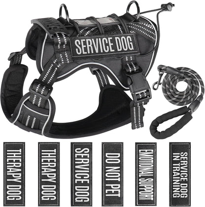 Service Dog Tactical Vest Harness and Leash Set Medium Sized Dog Emotional Support- Tactical Dog Harness Training Collar with Name (Black, M)
