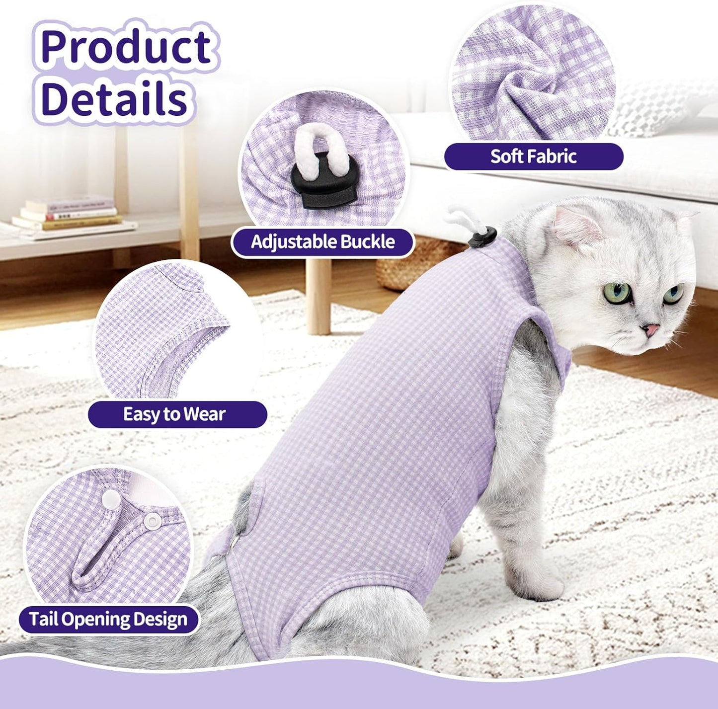 2 PCS Cat Recovery Suit for Female Cats & Kittens, Breathable Spay Surgery Onesie, Abdominal Wound Protection Anti-Licking Suit, E-Collar Alternative