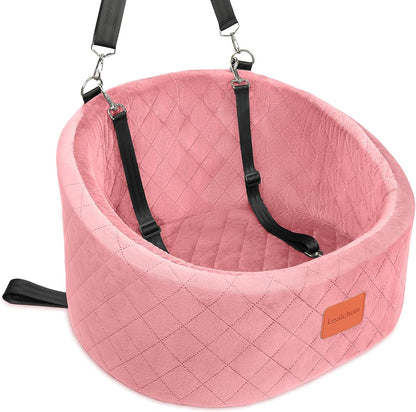 Dog Car Seat for Small Dogs Up to 30 Lbs,Ultra Soft Fabric Fill in Comfy Memory Foam,Happy Pet Ride,2 Safety Dog Leashes,Fully Detachable and Washable,Anti Slip Base(Pink)
