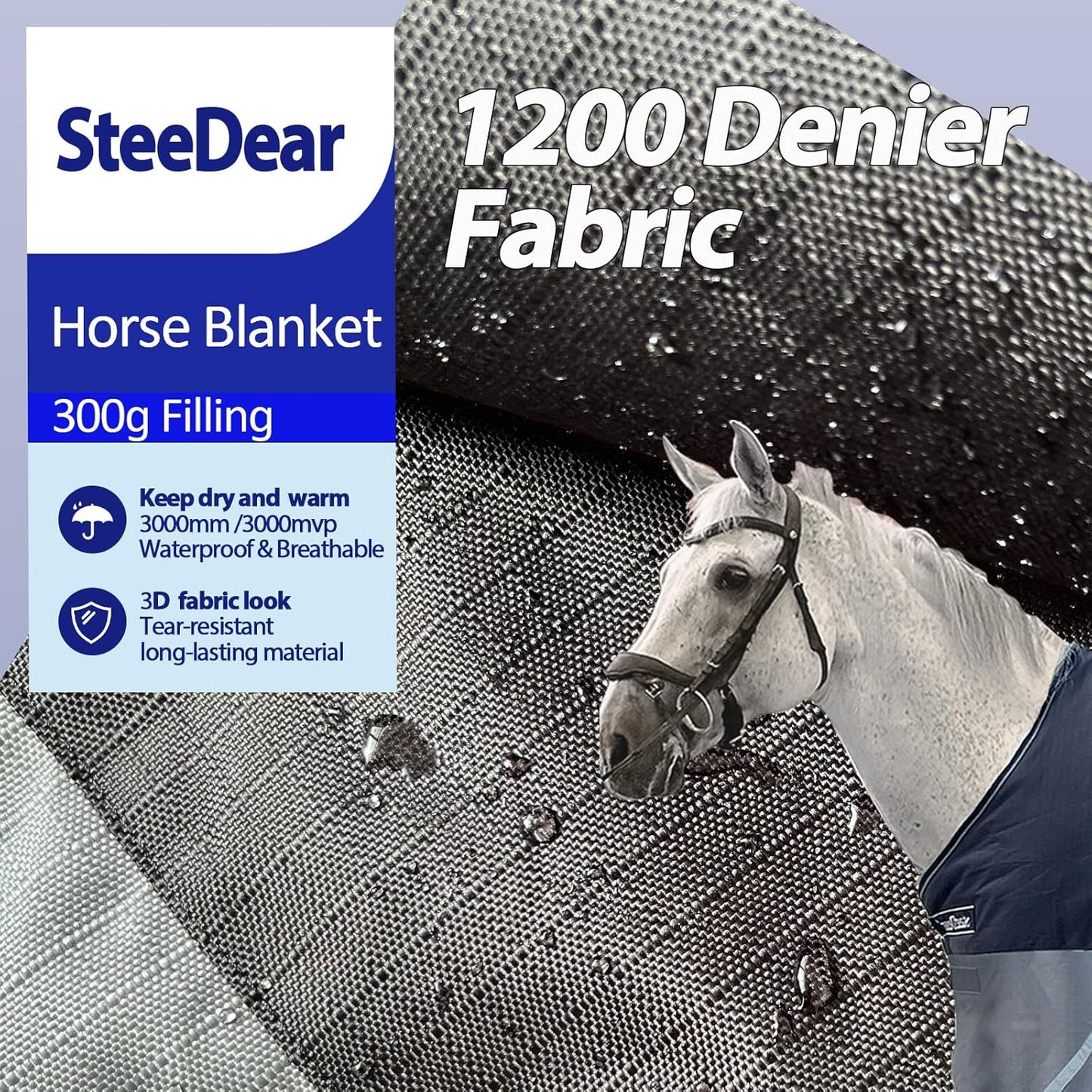 300g Fill 1200D Mid-Heavy Weight Winter Waterproof and Breathable Horse Blanket Belly Straps| Turnout Blankets with Reflective Strips (Black/Gray, 66'')
