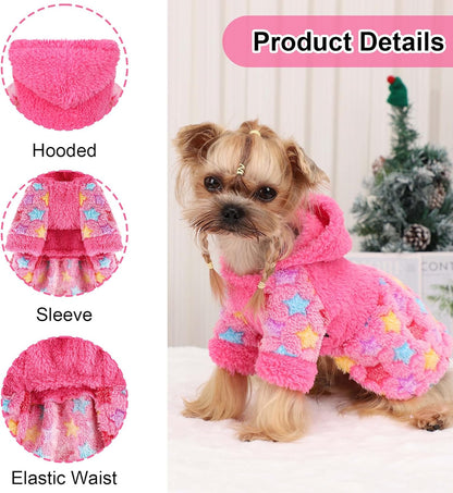 Yikeyo Dog Sweater Dress for Small Dogs Girl Boy, Cute Warm Fleece Dog Hooded Sweaters, Soft Puppy Clothes,Extra Warm Fall Winter Pet Clothes Birthday Dresses Holiday Outfits(Rose Pink,M)