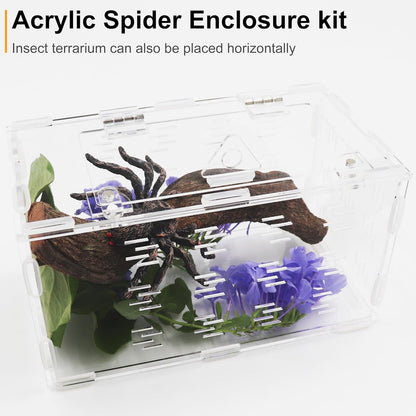Jumping Spider Enclosure, Spider Terrarium, Acrylic Enclosure Kit, Small Terrarium, Insect Habitat for Spiders, Praying Mantis, Arboreal Tarantula, Bug, Frog, Snail, Lizard and Small Reptiles