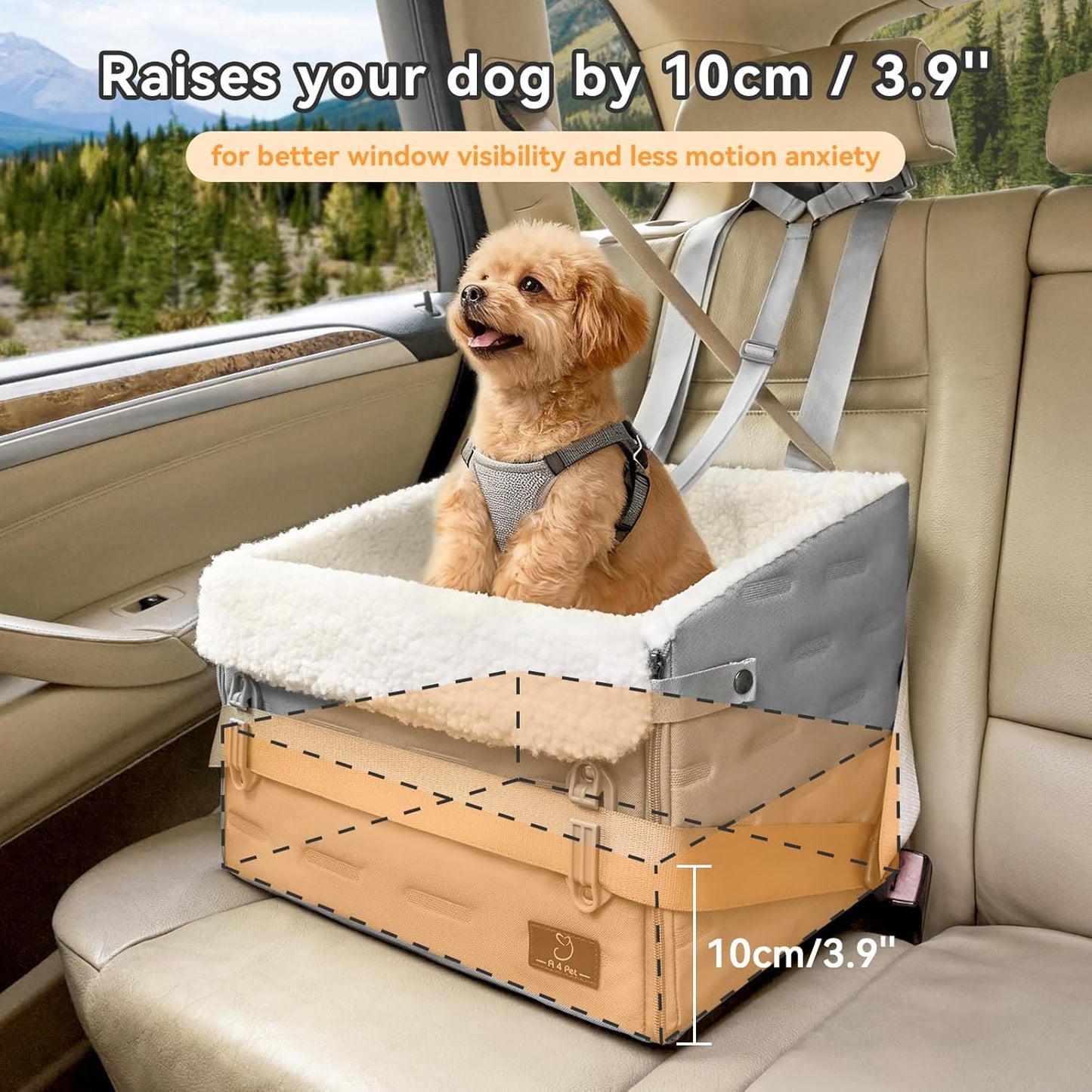 Dog Car Seat for Small Dogs – Patented Safety Buckle, Booster Seat with Safety Leash, Travel Bed for Dogs Up to 35 lbs – Secure, Comfortable, Easy Install, Fits Cars/SUVs/Trucks