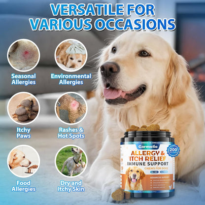 Dog Allergy Chews + Carmelie 24 in 1 Dog Multivitamin Chewable - 400 Treats - Seasonal Allergy Relief + Dog Vitamins for Hip & Joint, Skin & Coat, Immune Health (Chicken Flavor)