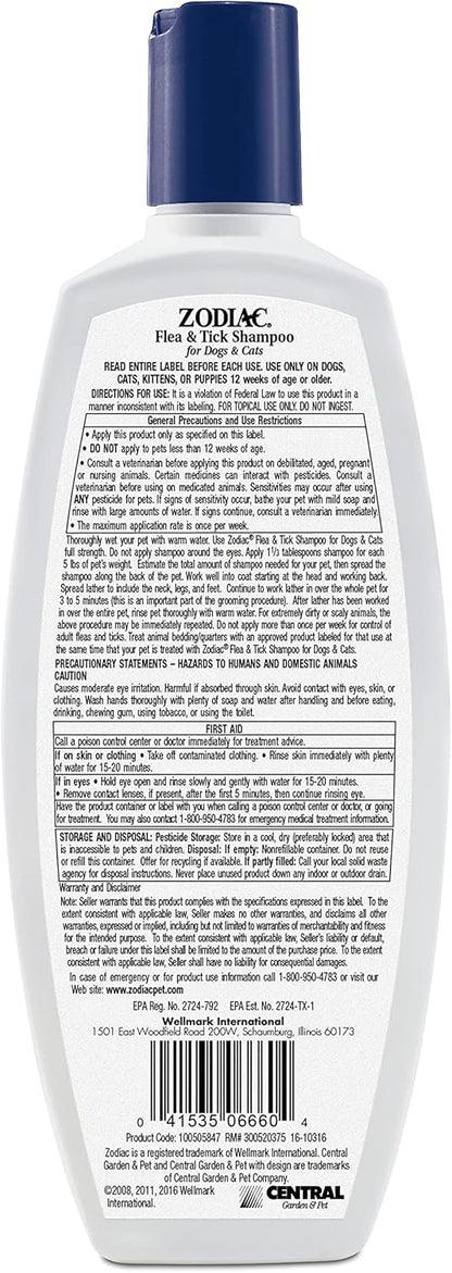 Zodiac Flea & Tick Shampoo for Dogs & Cats, 12-ounce