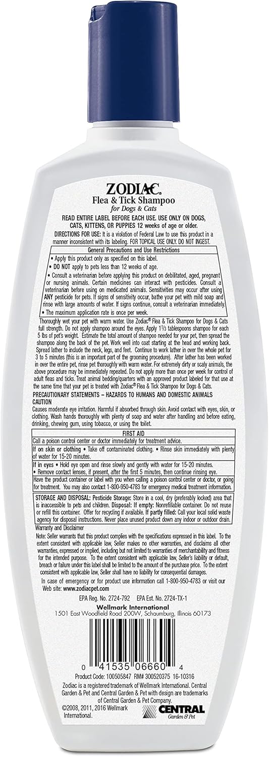 Zodiac Flea & Tick Shampoo for Dogs & Cats, 12-ounce