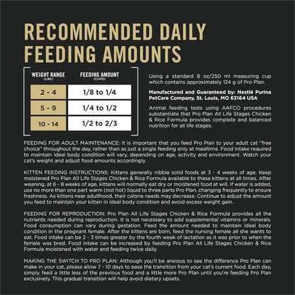 Purina Pro Plan All Life Stages High Protein Cat Food Chicken and Rice Dry Kibble 3.2 Pound (Pack of 1)