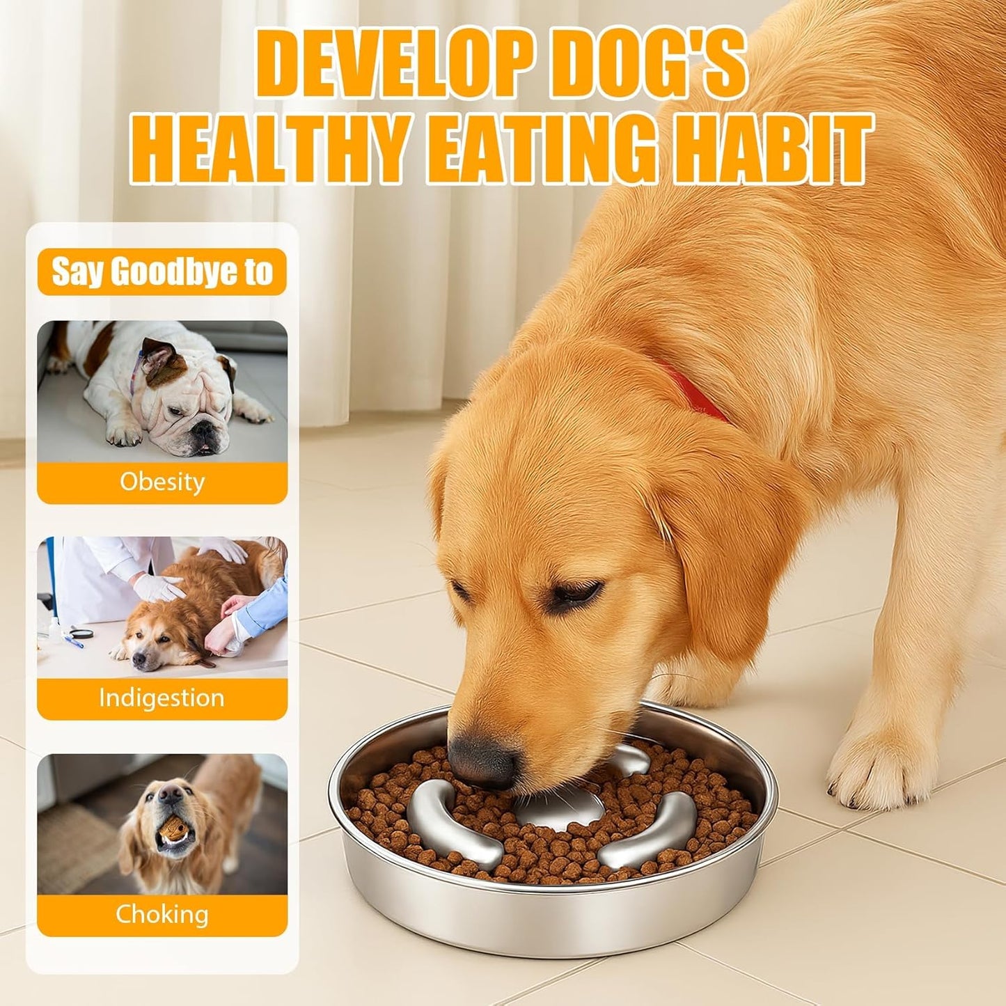 KASBAH Slow Feeder Dog Bowls Stainless Steel,2.5Cups Capacity Metal Slow Feeder Dog Bowl,Double-Sided for Food & Treats,Dogs Water Bowl for Medium Large Dogs to Slow Down Eating