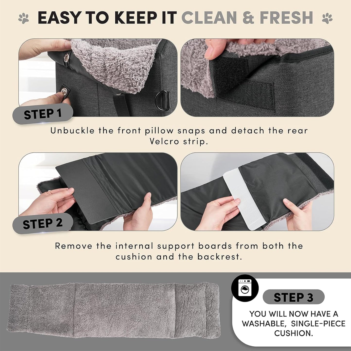 BurgeonNest Center Console Small Dog Car Seat - Portable Pet Cat Puppy Booster Armrest Carseat Up to 11lbs, Anti-Collapse Comfort Car Travel with Washable Fluffy Cushion and Pillow, Grey