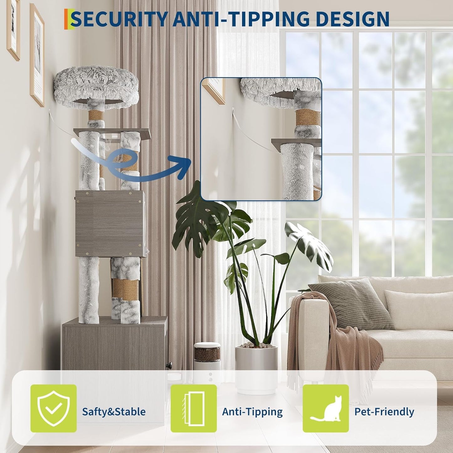 66.9-Inch Cat Tree Tower with Litter Box Enclosure, Multi-Level Cat Furniture Featuring Hammock and Washable Cushions, Indoor Cat Tower for Play, Rest, and Privacy