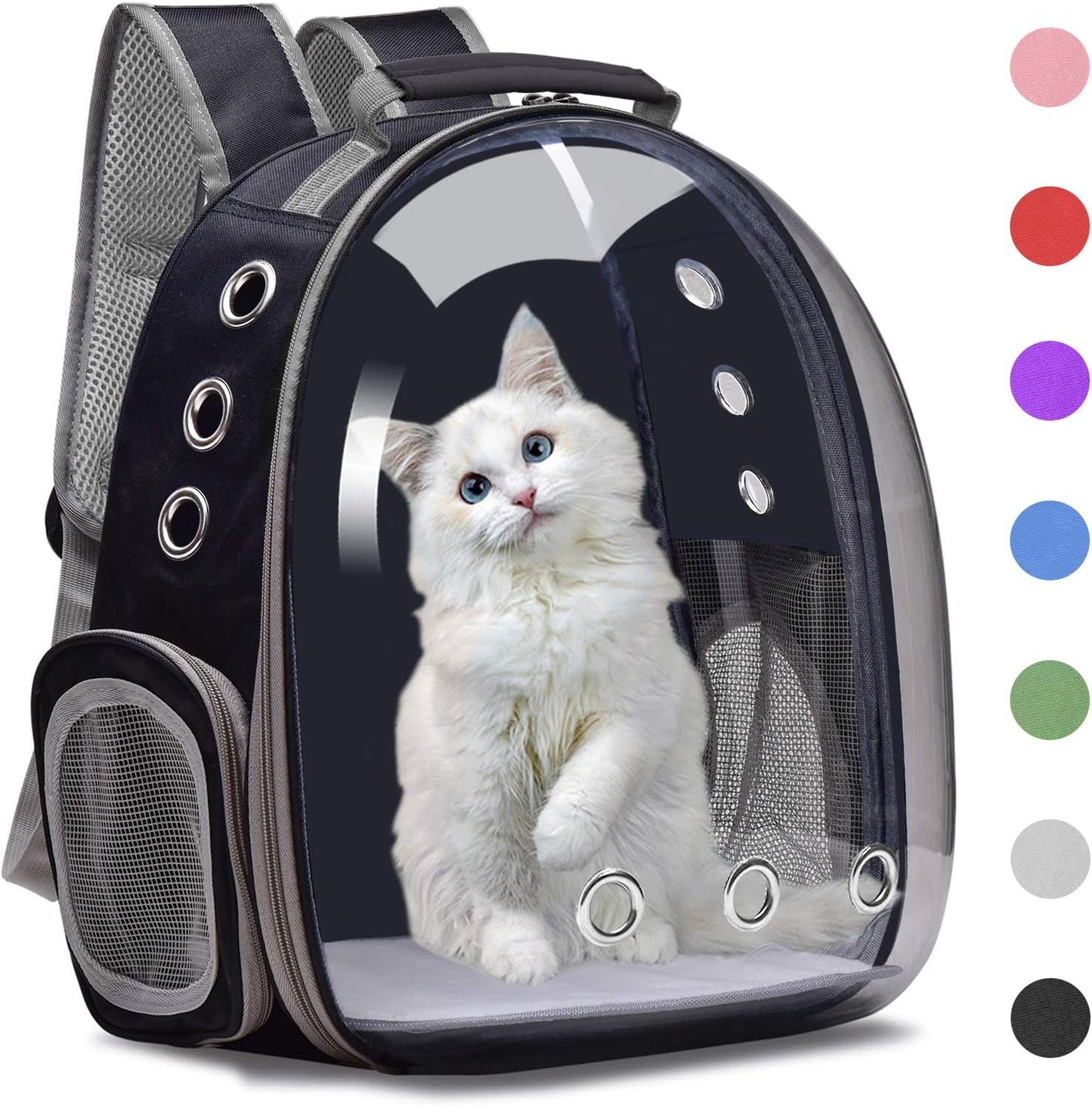 Henkelion Cat, Dog Carrier for Small Medium Cats Puppies up to 15 Lbs, TSA Airline Approved Carrier Soft Sided - Grey, Backpack Carrier/Bubble Carrying Bag Space Capsule for Hiking, Travel - Black