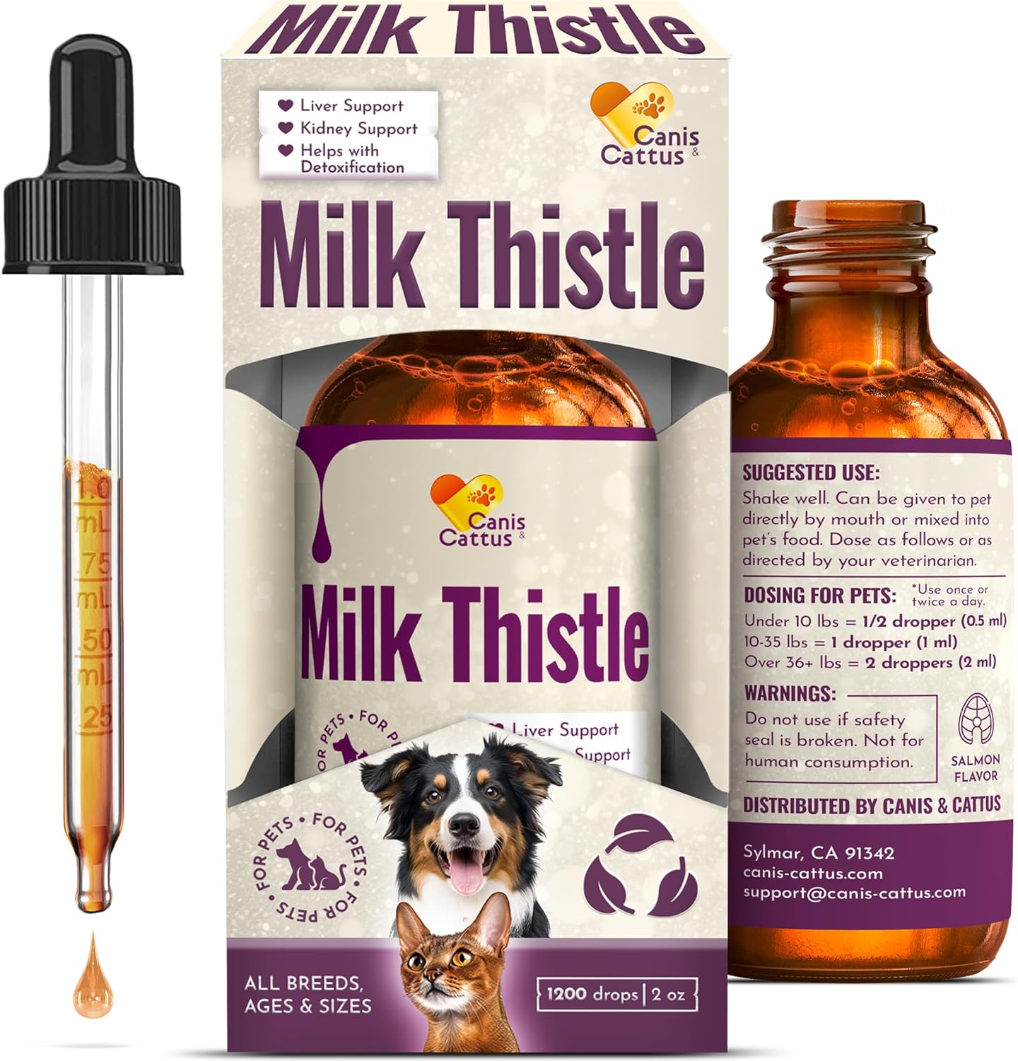 Canis&Cattus Milk Thistle for Dogs and Cats - Liver and Kidney Support for Pets – Salmon Flavor Drops for Daily Wellness – 2 oz